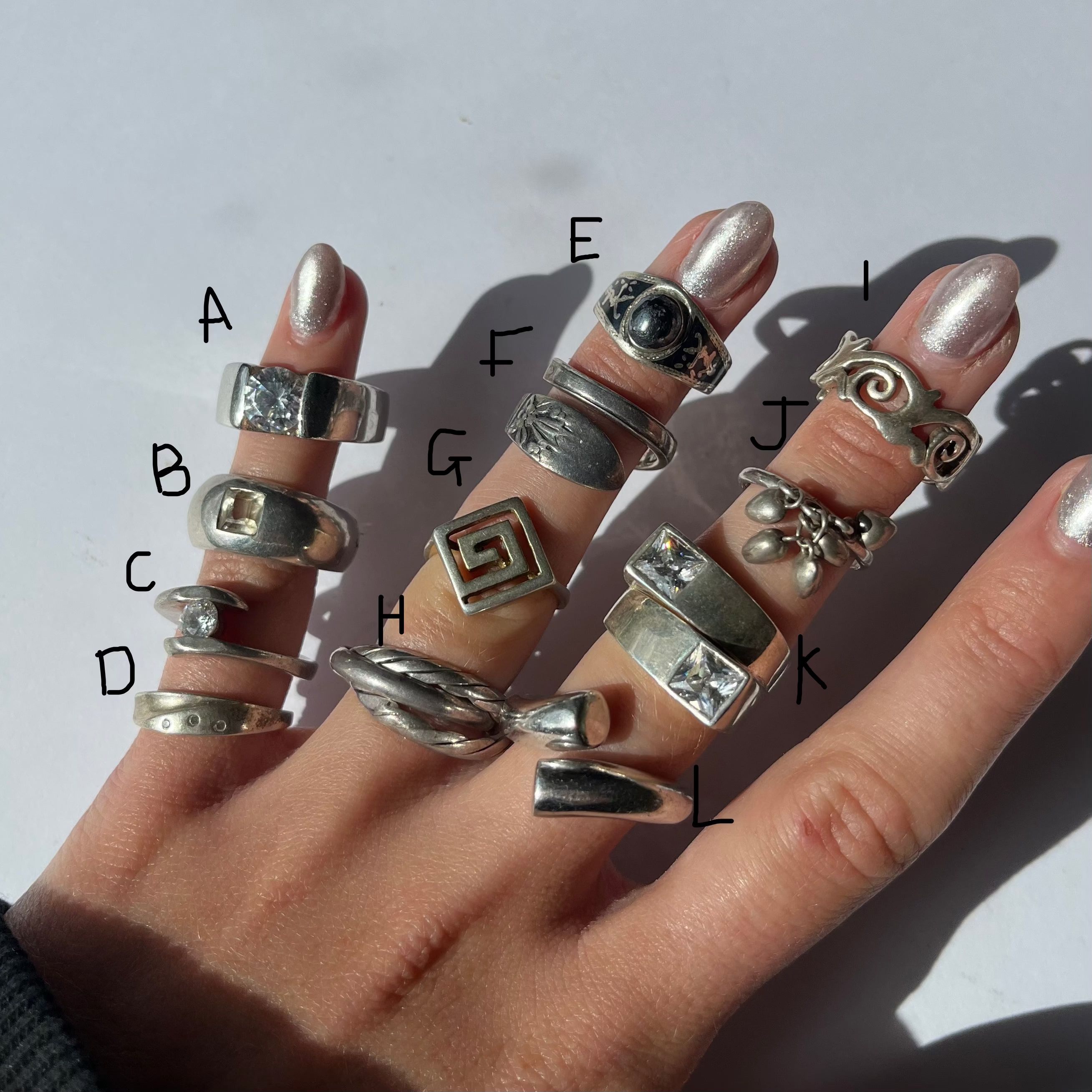 US 6 vintage 925 silver and semi precious rings #2