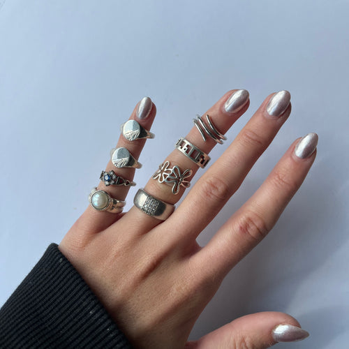 US 5 vintage 925 silver and semi precious rings