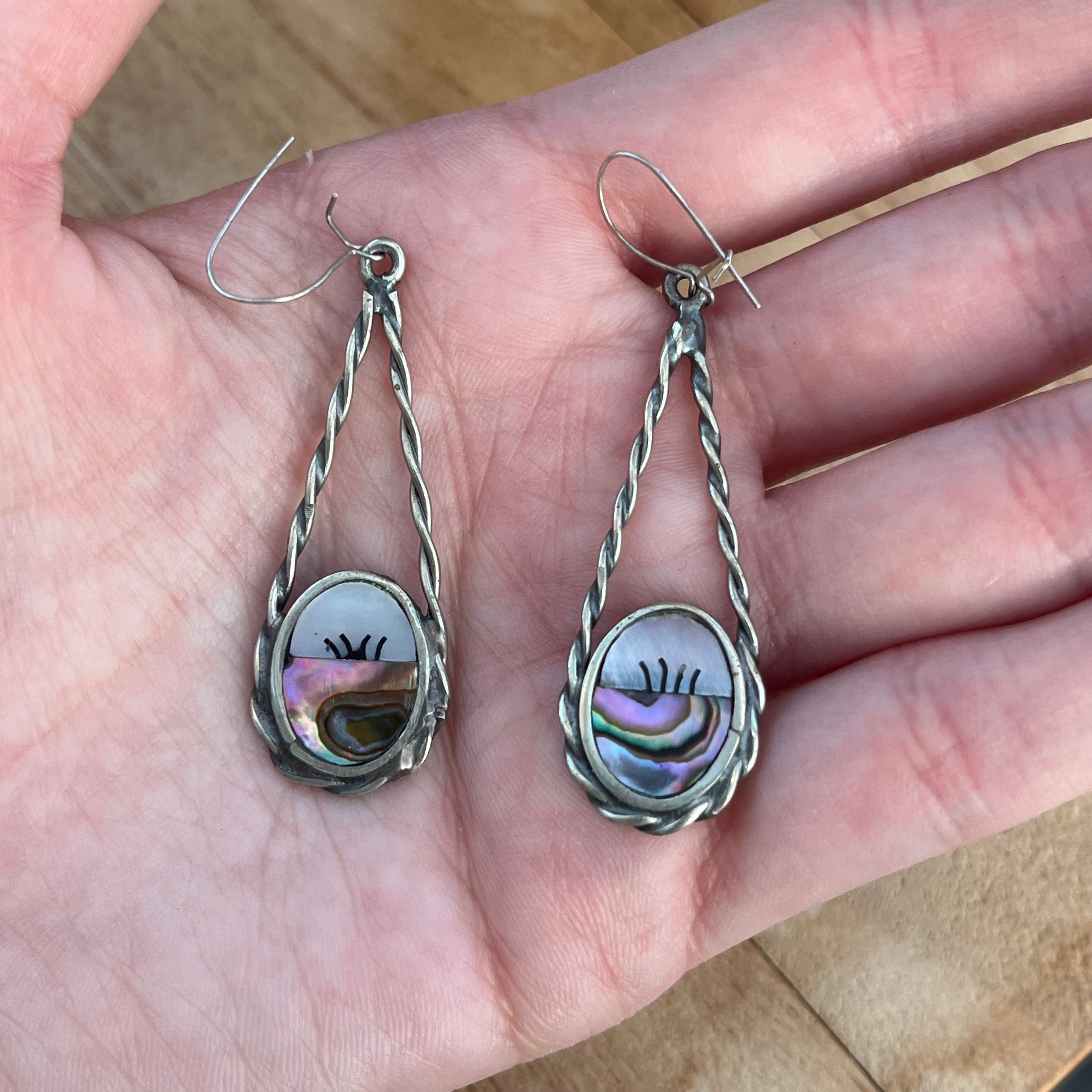 Vintage Mexican silver abalone earrings #8