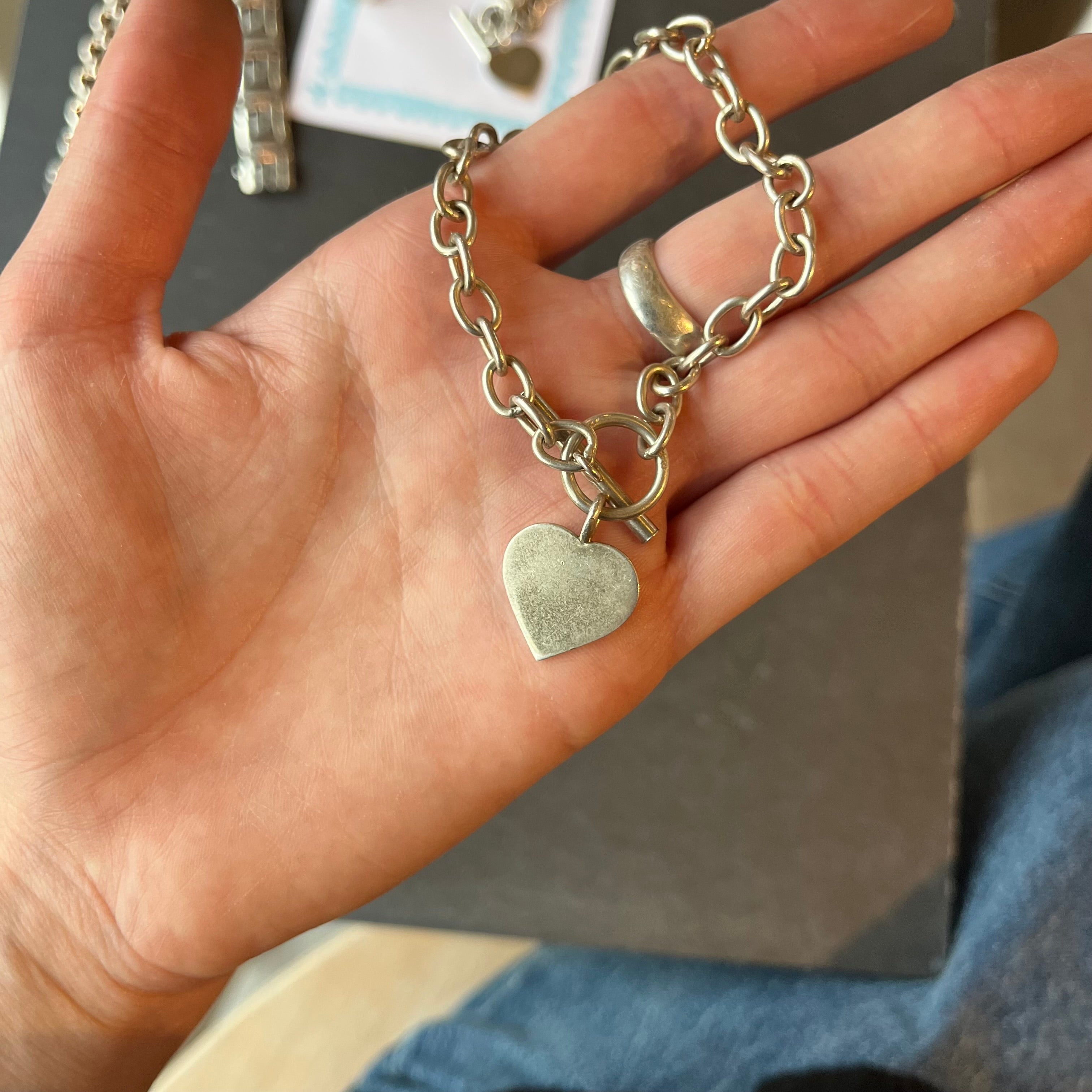 Vintage T bar heart charm necklace #2