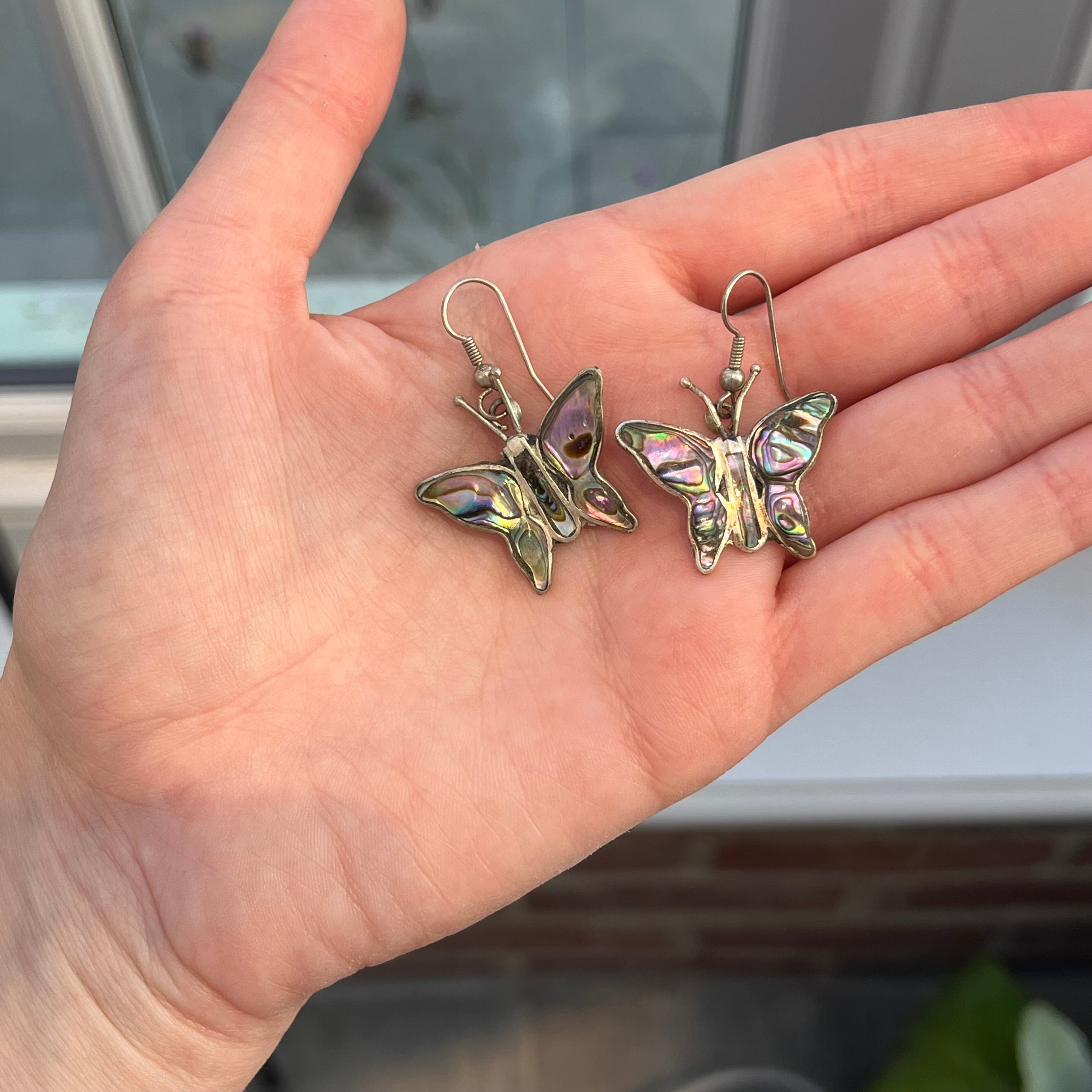 Vintage Mexican silver abalone earrings #9