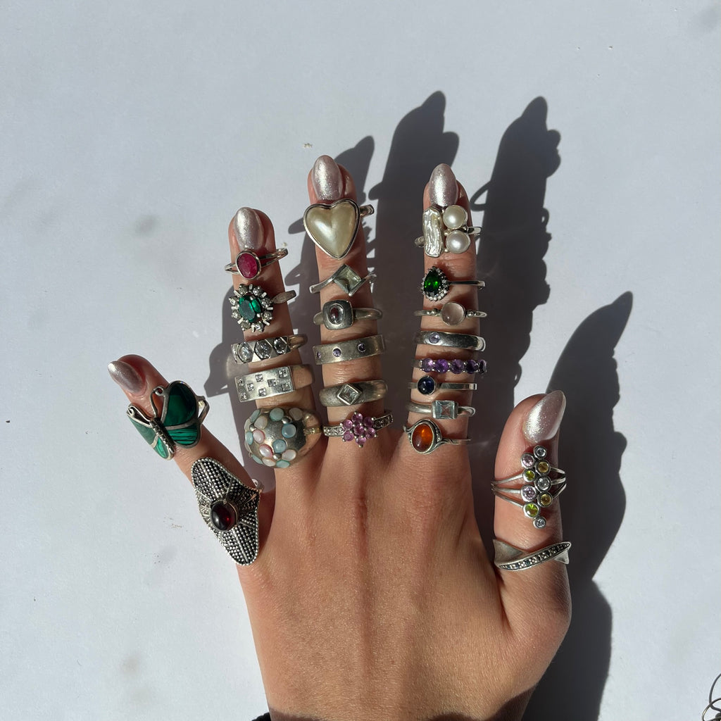 US 7  vintage 925 silver and semi precious rings  #2