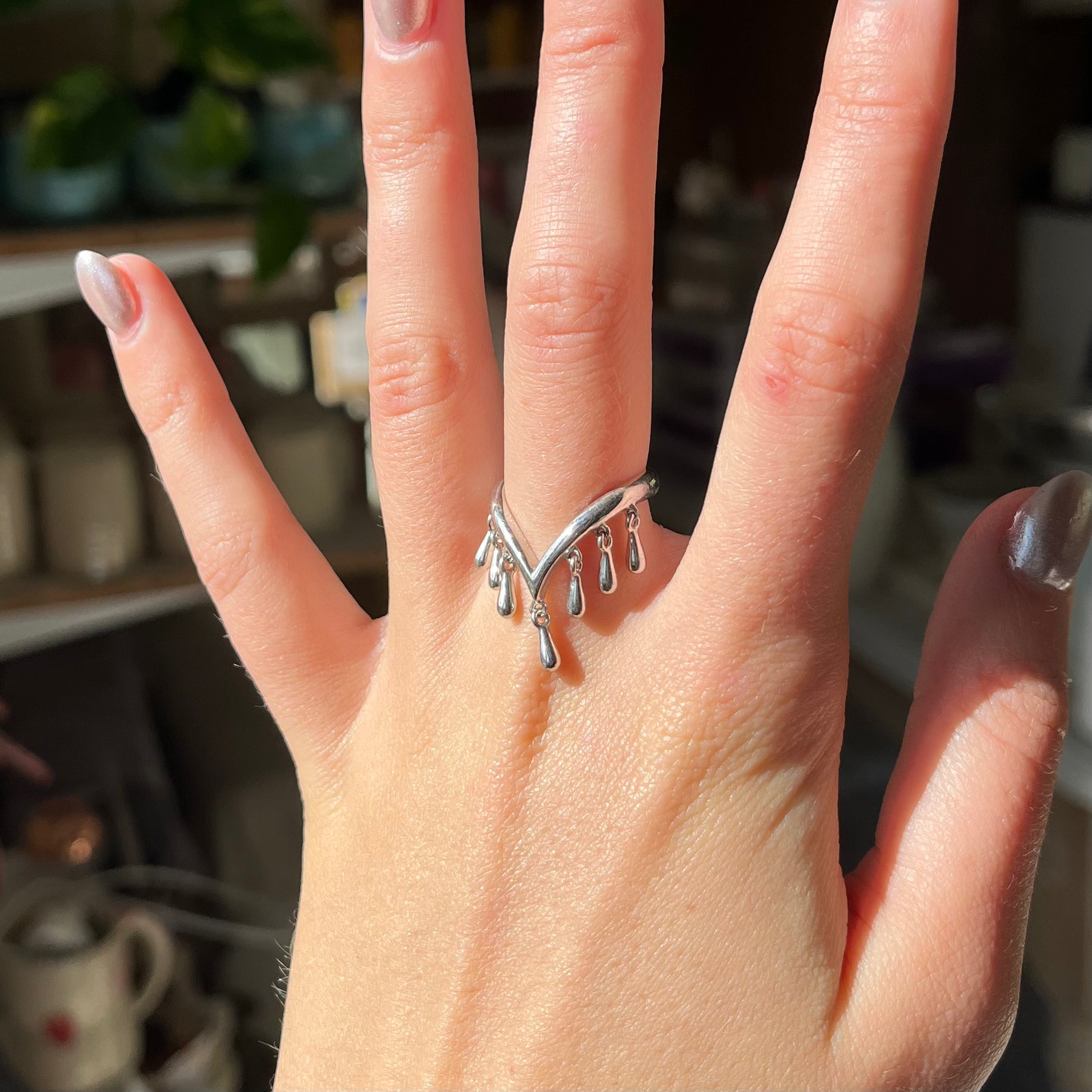 vintage US 6 droplet 925 silver ring