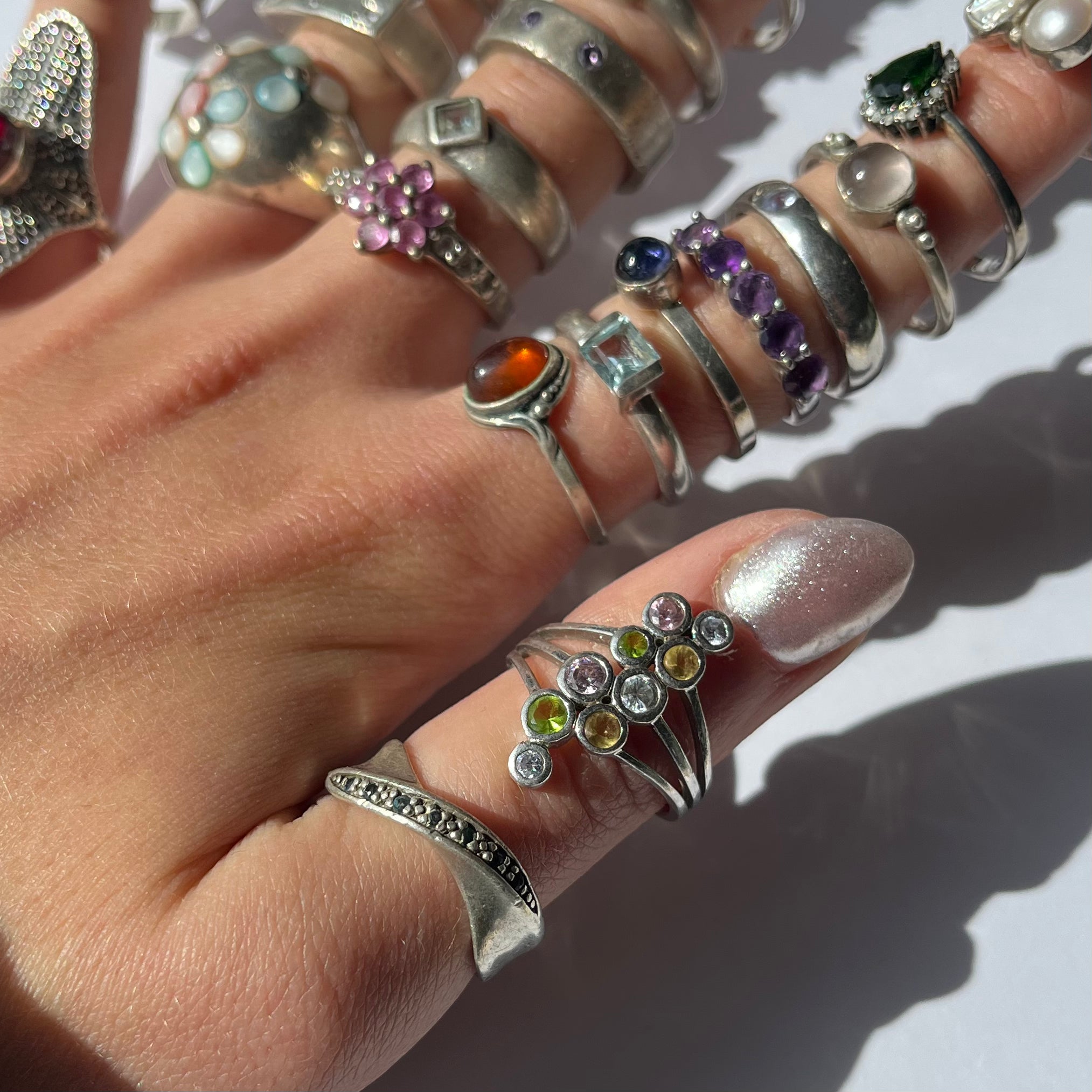 US 7  vintage 925 silver and semi precious rings  #2