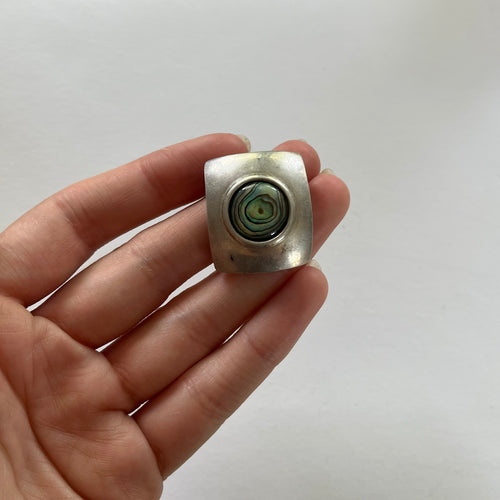 SQUARE VINTAGE STERLING SILVER PENDANT WITH ABALONE CENTRE