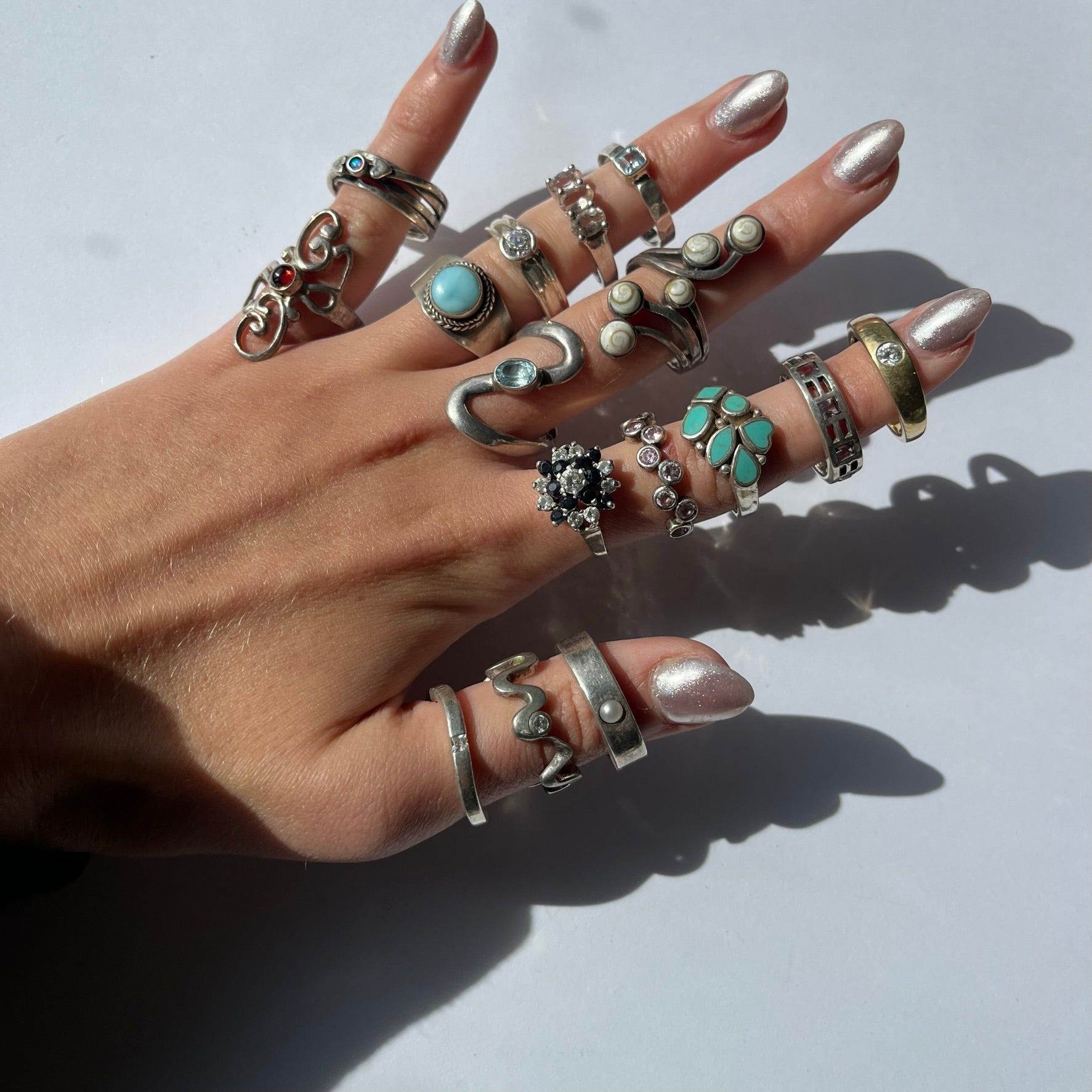 US 8 vintage 925 silver semi precious rings