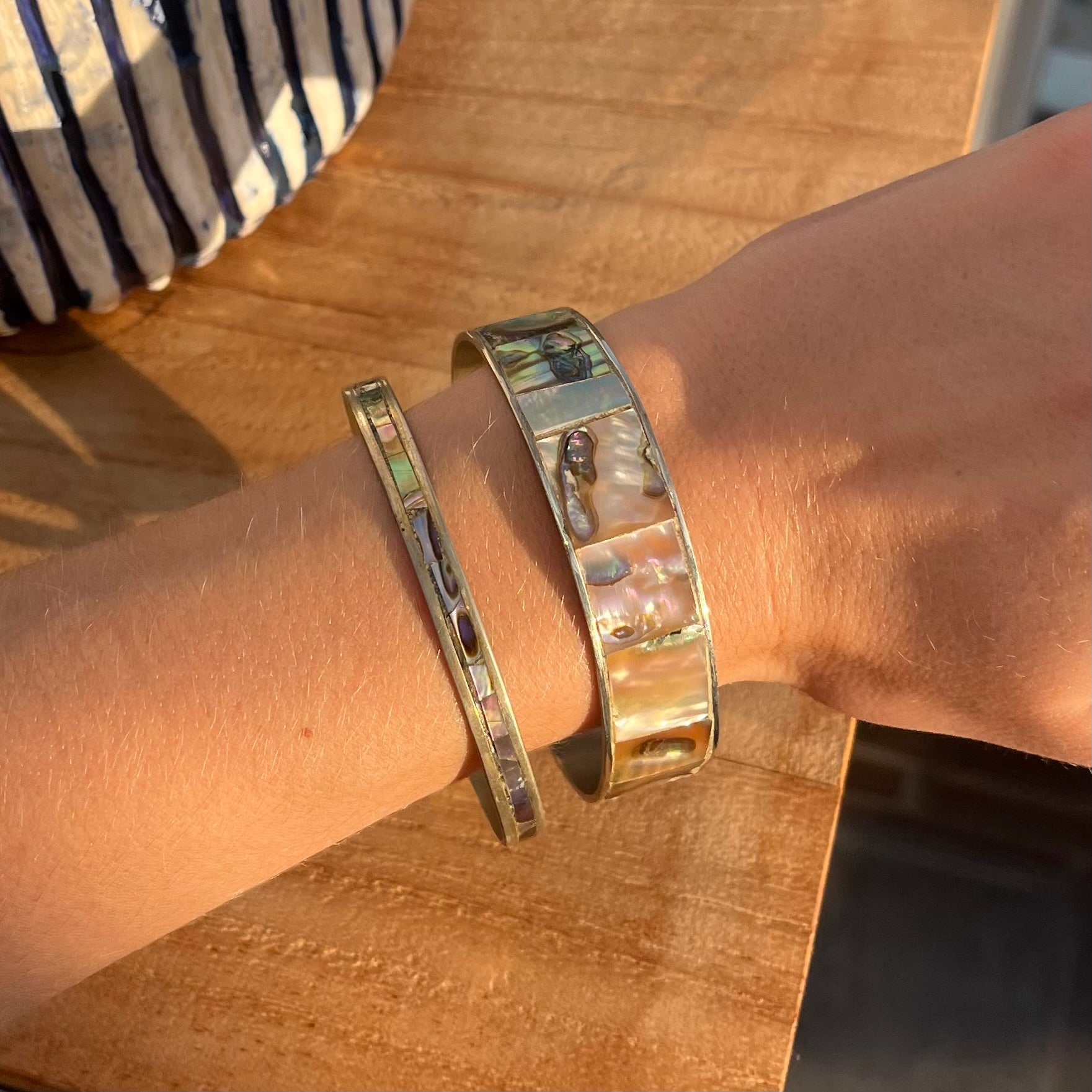 Mexican silver Mother of Pearl bangles