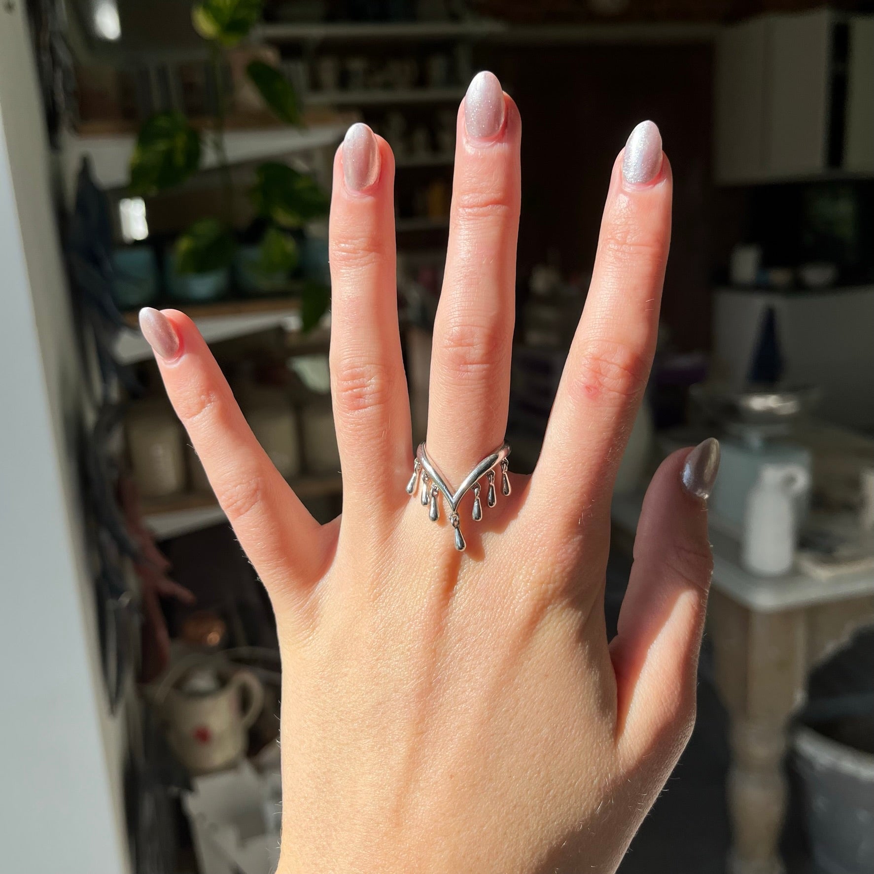 vintage US 6 droplet 925 silver ring