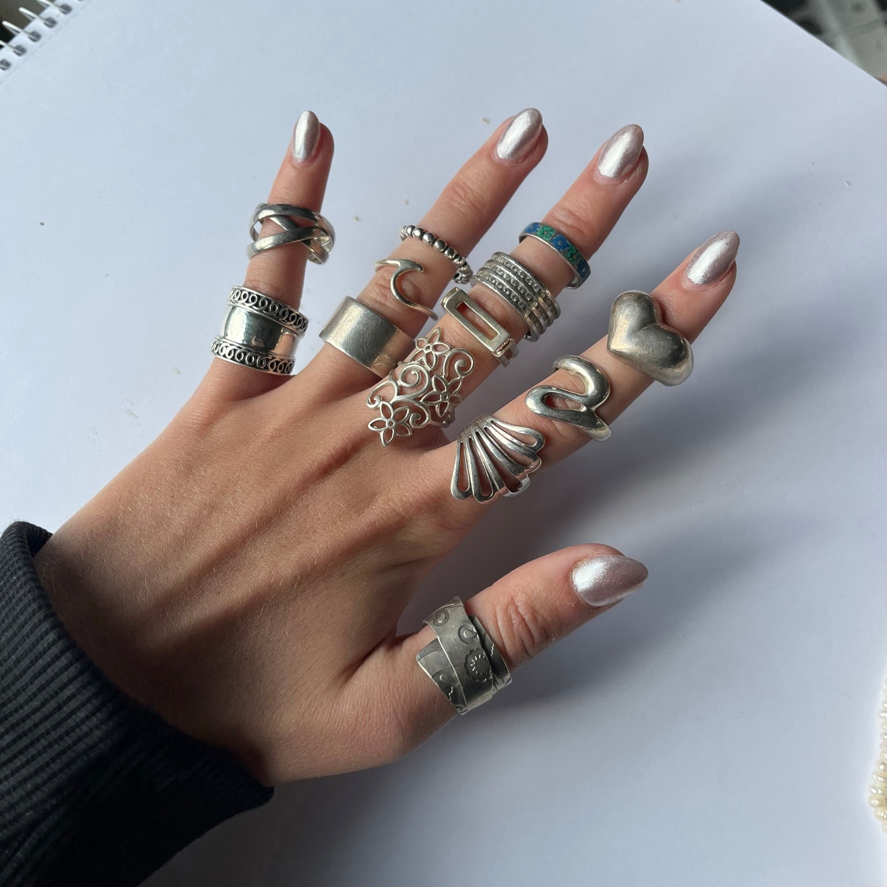 US 7  vintage 925 silver and semi precious rings