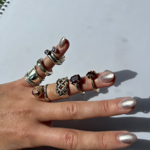 US 5 vintage 925 silver and semi precious rings #2